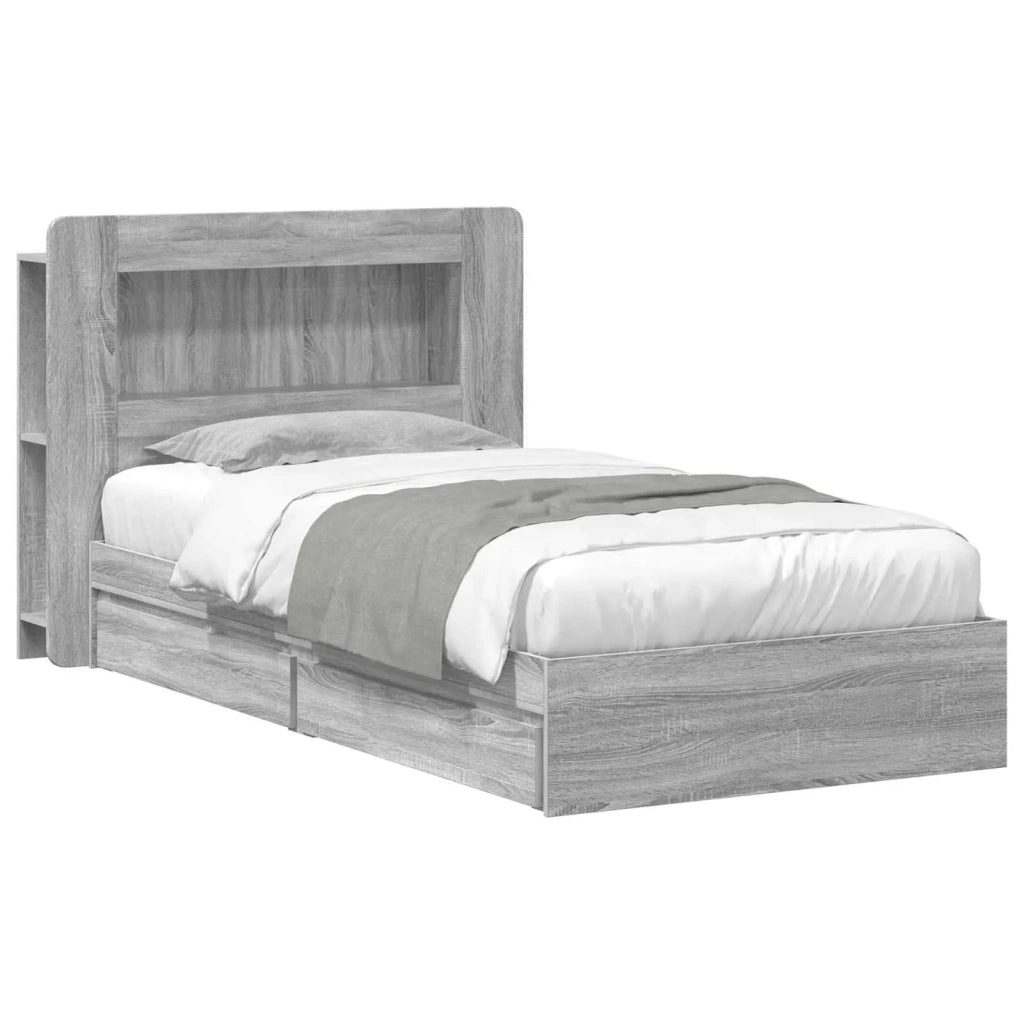 Letto singolo | Letto per adulti | Telaio del letto con storage Sonoma grigio 90 x 190 cm