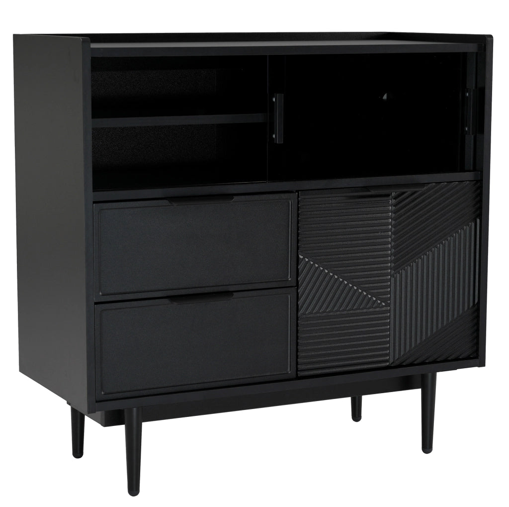Mobile contenitore in MDF nero con LED e ante in vetro