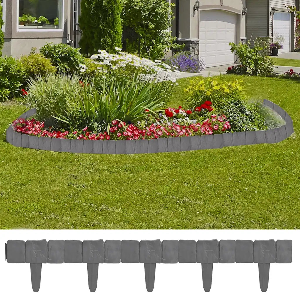 Recinzione Giardino/Prato in Plastica 41 pz Aspetto Pietra 10 m 40917
