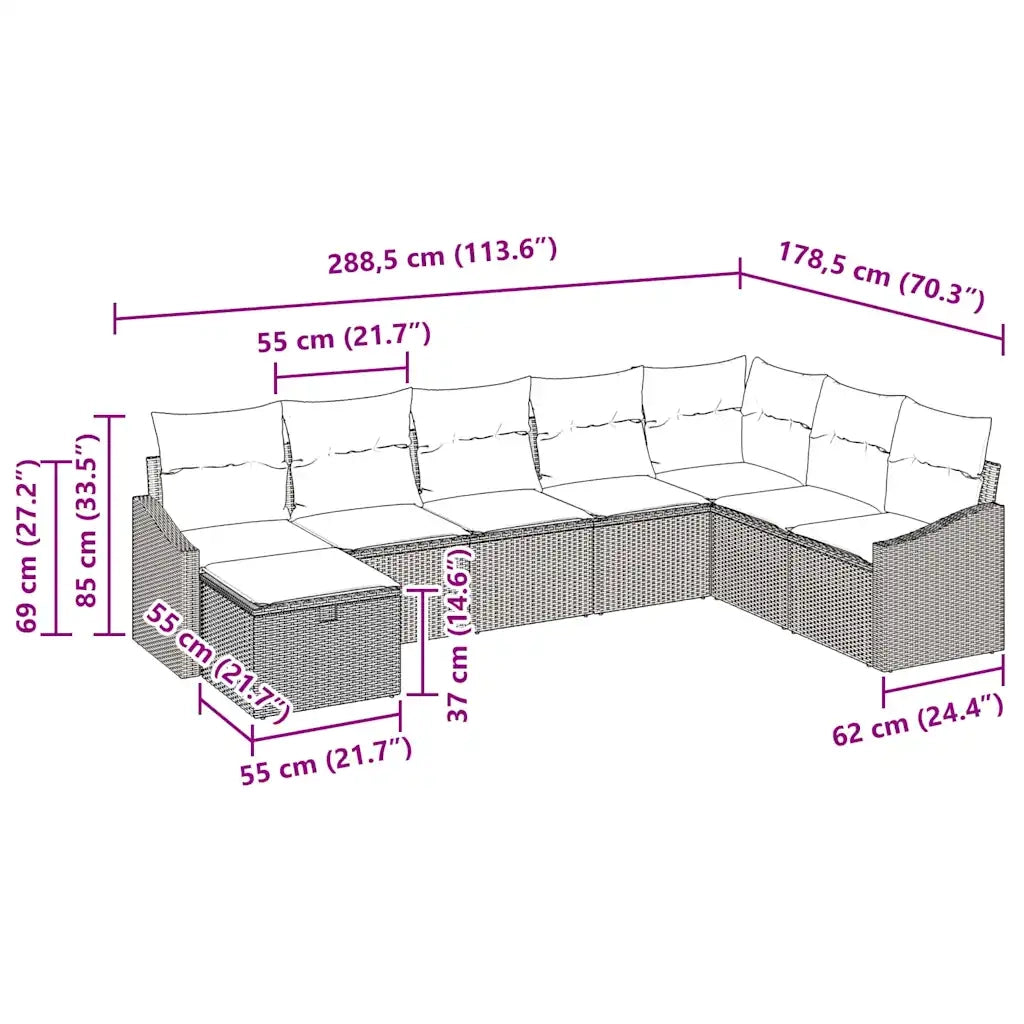 Set Divano da Giardino con cuscino 8 pcs polyrattan 3359332