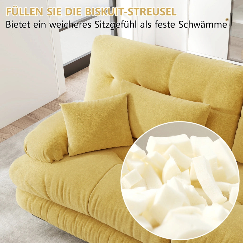 Divano modulare angolare a U 4 posti in tessuto vintage Chenille giallo con pouf mobile