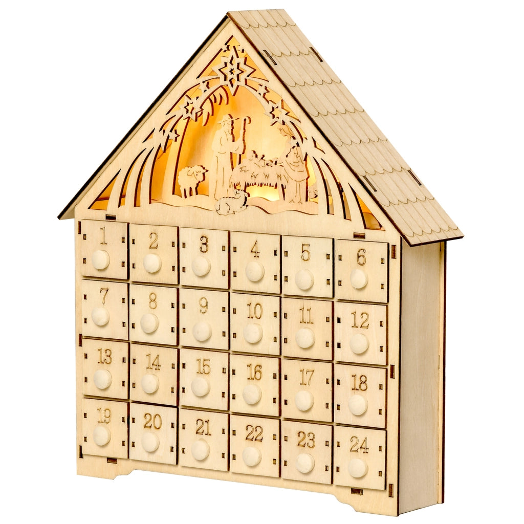 Calendario dell'Avvento in Legno con 24 Cassetti e Presepe ¨C zephmum ¨C 26.6x6x30cm