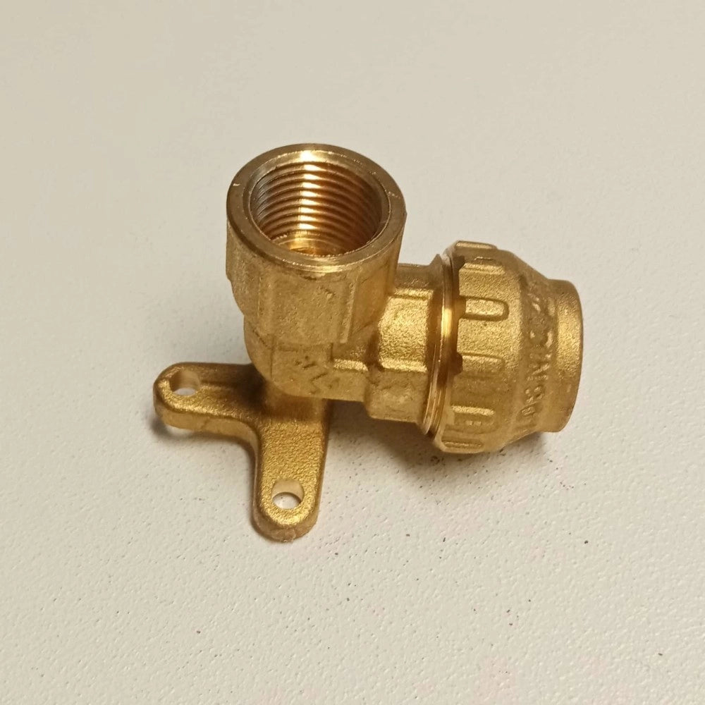 Raccordo f 25x3/4 gomito flangiato di giunzione in ottone con tenuta o-ring ed ogiva in ottone