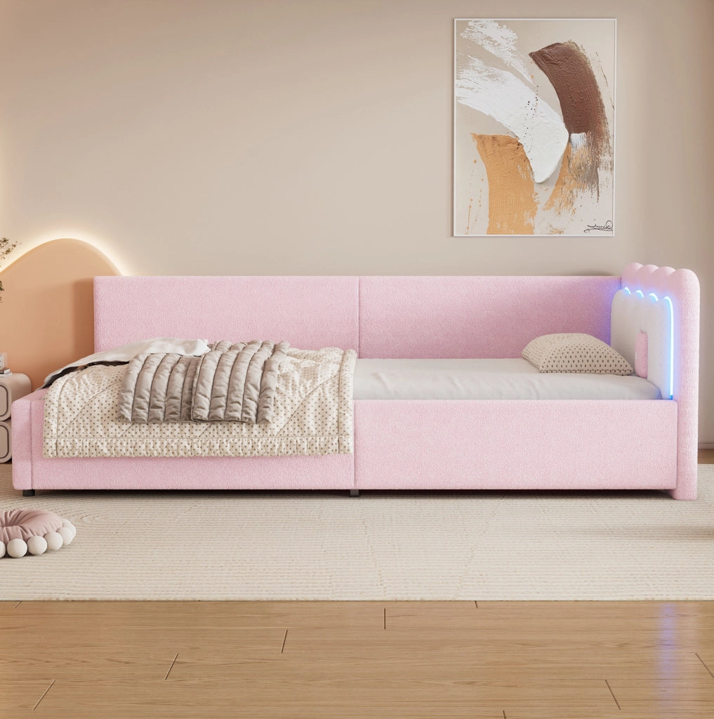 Letto da giorno con illuminazione LED ambientale; 90x200 cm; rosa