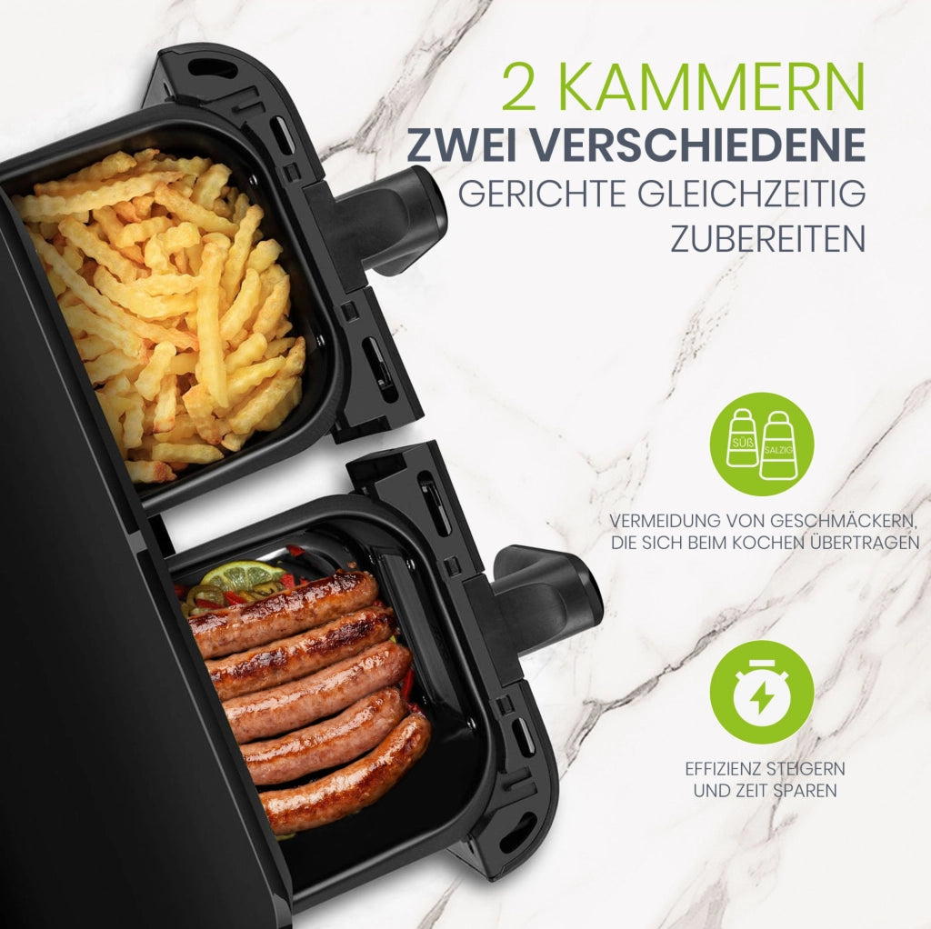 Friggitrice ad aria 10 L nera ABS e PC, doppio cestello e 8 programmi