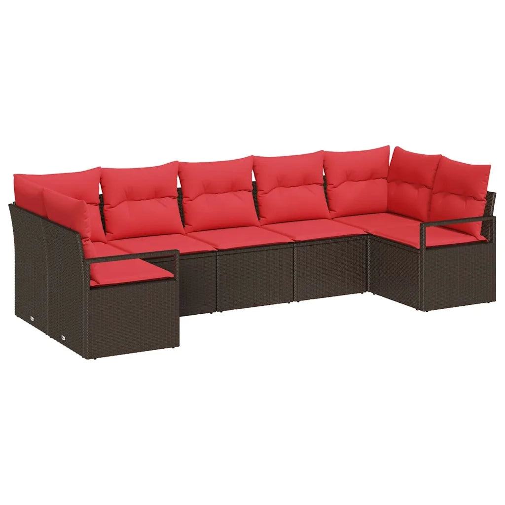Set Divano da Giardino 7 pcs Marrone e Rosso polyrattan 3355203
