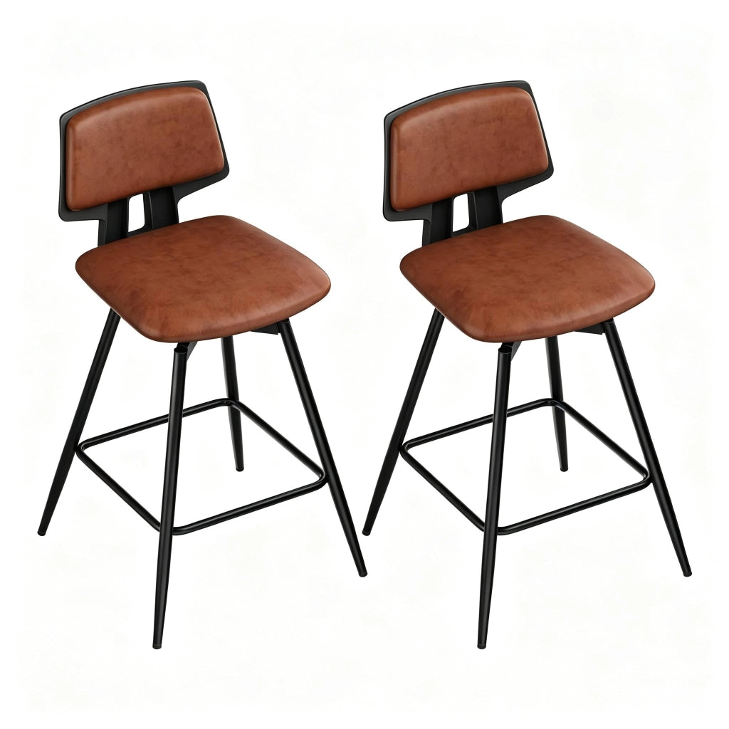 Set di 2 sgabelli da bar girevoli con schienale ergonomico, in similpelle marrone