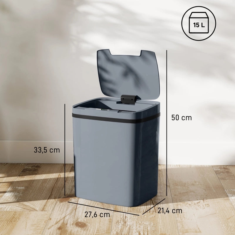 Pattumiera automatica 15 l con sensore e apertura manuale grigia per cucina bagno e camera 27.6 × 21.4 × 33.5 cm