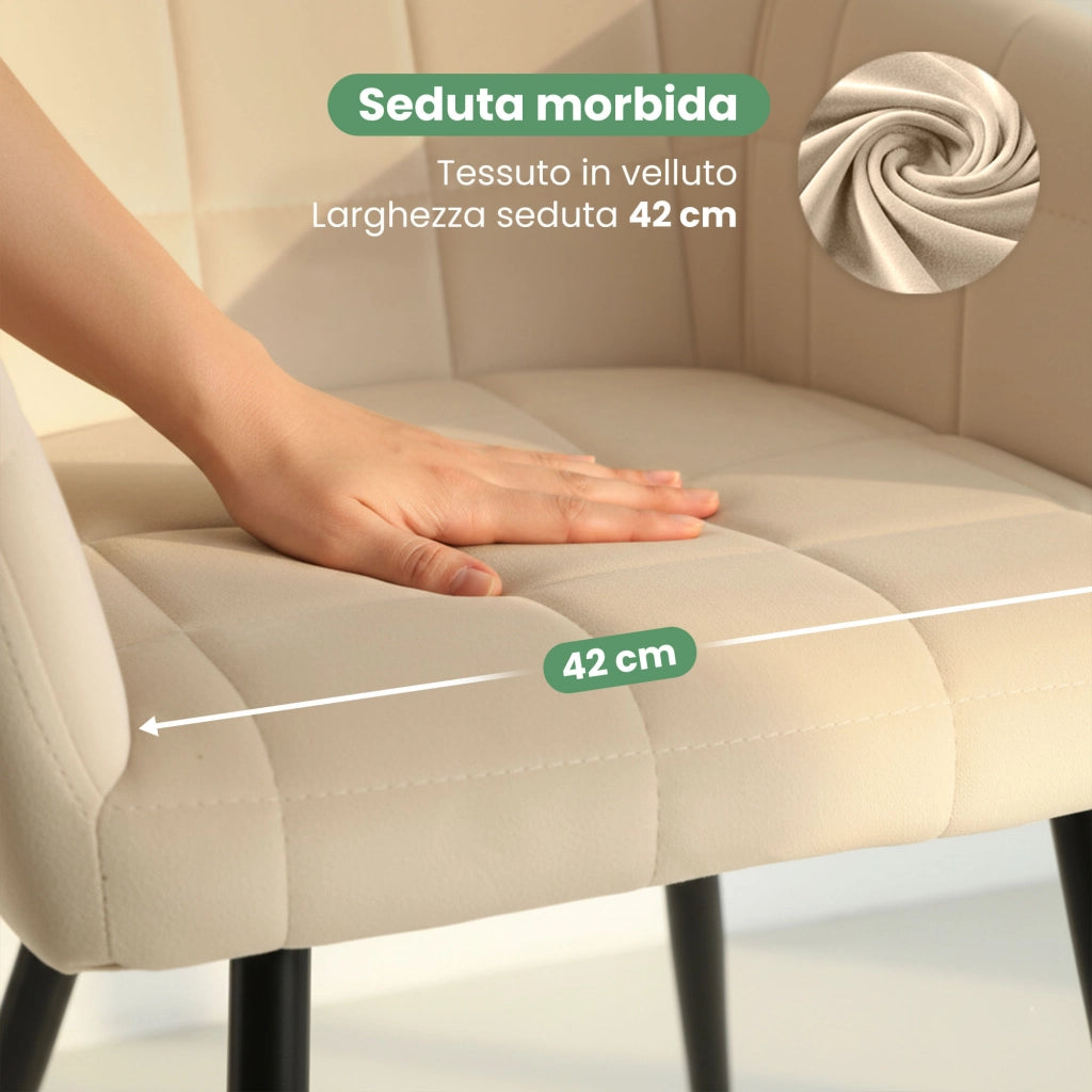 Set di 2 Sedie imbottite con cuciture quadrate LUXANO Beige gambe nere