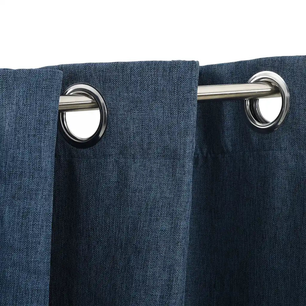 Tende Oscuranti | Tende Blackout Effetto Lino con Occhielli 2 pz Blu 140x225 cm