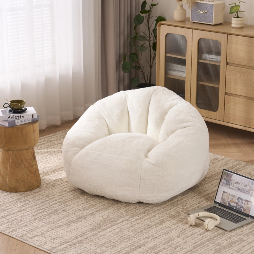 Poltrona sacco in memory foam con rivestimento in poliestere bianco