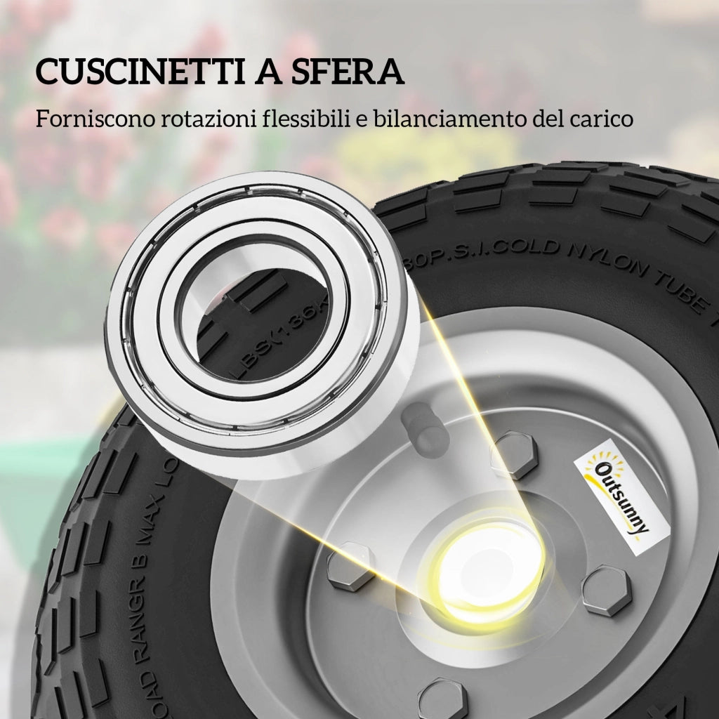 Set 2 Ruote di Ricambio per Carrello e Carriola in Gomma e Acciaio Ø25.5x7.5 cm Foro 16 mm Portata 80 kg Nero per Giardino e Bricolage