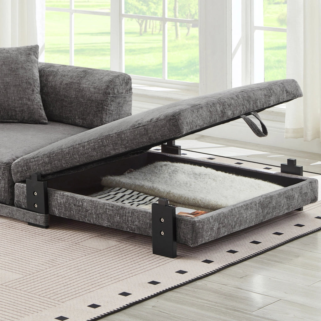 Divano letto pieghevole ULEVR 2 in 1 con porte USB e Type-C, vano contenitore e tasche laterali, grigio scuro