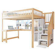 Letto a soppalco 140 × 200 cm 1 posto con LED; scala contenitore; mensole e scrivania; senza materasso