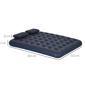 Materasso gonfiabile matrimoniale blu con pompa a mano e cuscini 203x152x22 cm per campeggio e ospiti