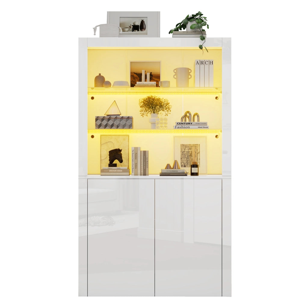 Vetrina con LED a 16 colori; 100 x 35 x 170 cm; MDF; vetro temperato; bianco lucido