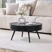 Tavolino rotondo in MDF effetto legno nero con gambe in metallo nero, Ø 70 cm, design minimalista per soggiorno