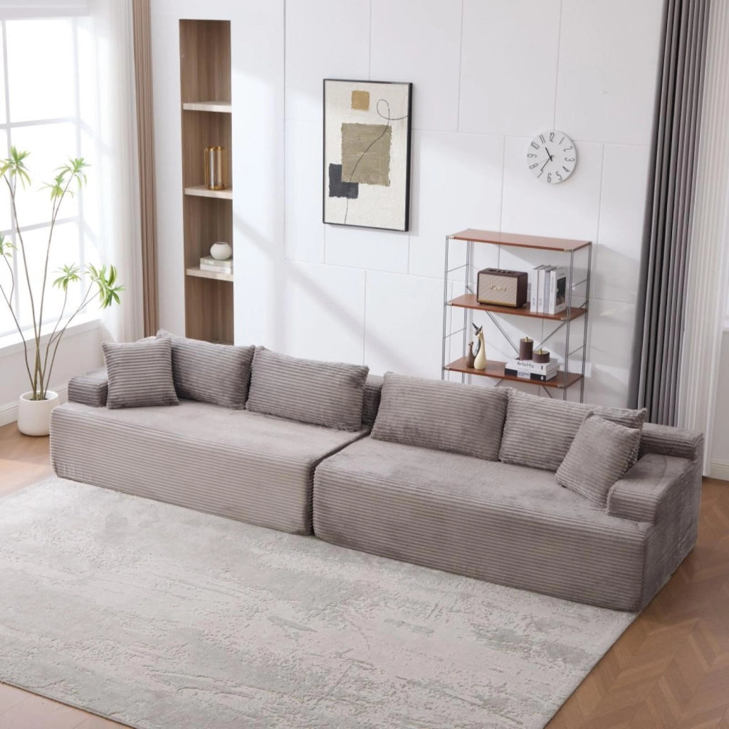 Divano modulare, divano compatto, tessuto chenille, schiuma ad alta elasticità 30D, base antiscivolo, 6 posti, grigio