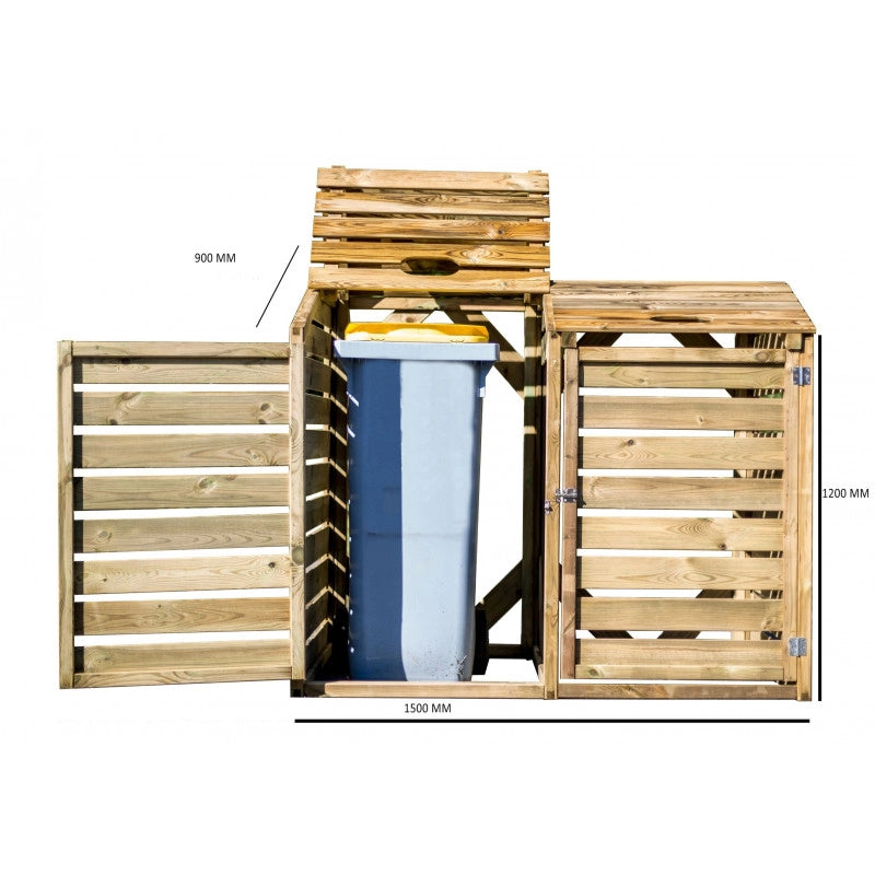 Copri bidoni da giardino in legno 150x90 cm – 2 posti con coperchi apribili – trattato autoclave – CP15090 Foresta