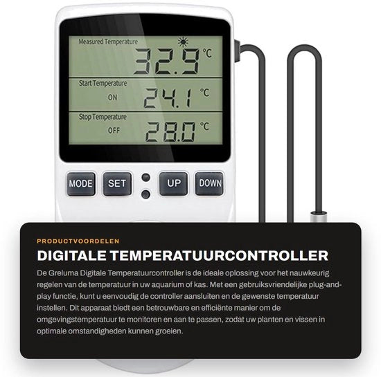 Regolatore di temperatura con sensore - Termostato digitale - Funzione timer - Display a LED - Massimo 16A - Correzione di temperatura - ABS plastica
