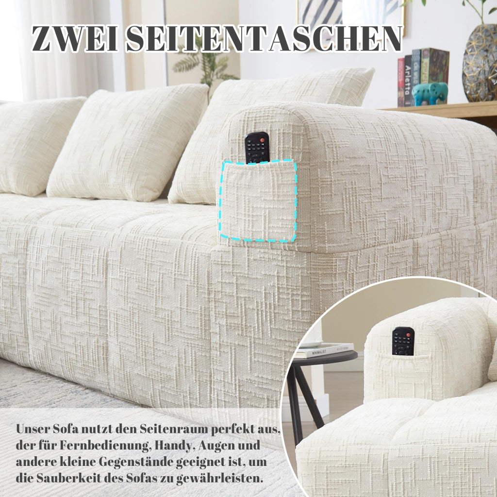 Divano ad angolo modulare 3 sedili 250 x 158 x 60 cm; meridiano; senza montaggio; cuscini 3; tasca laterale; ciniglia; beige