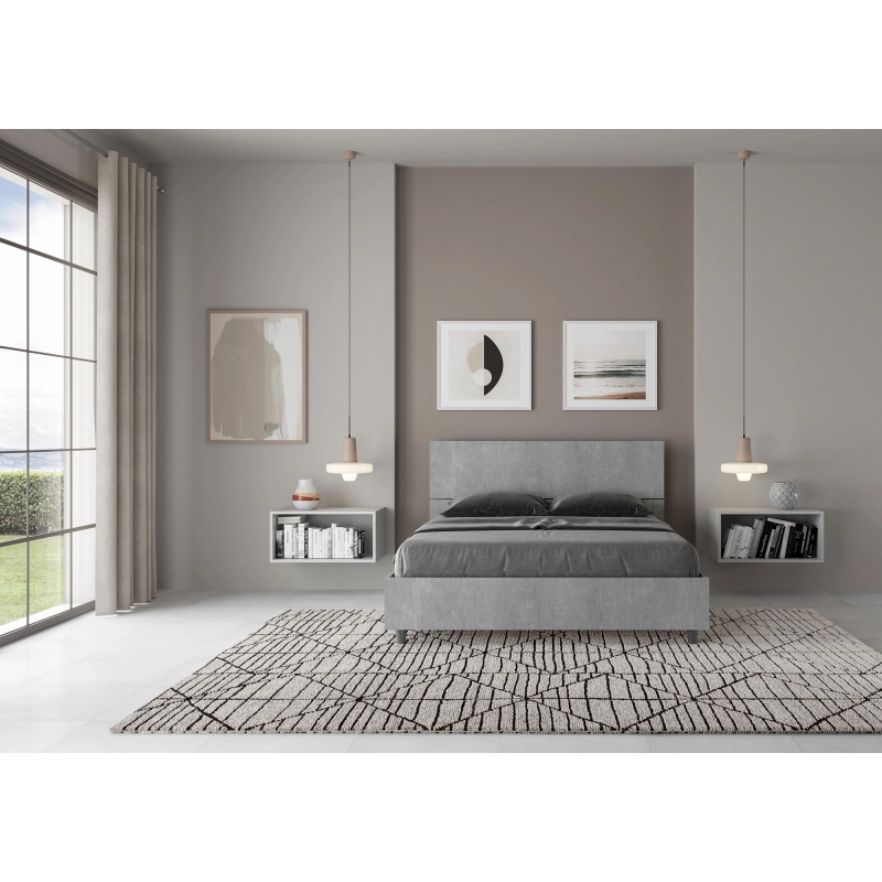 Letto Matrimoniale francese 140x200 cm testata inclinata Demas - Senza rete,Grigio