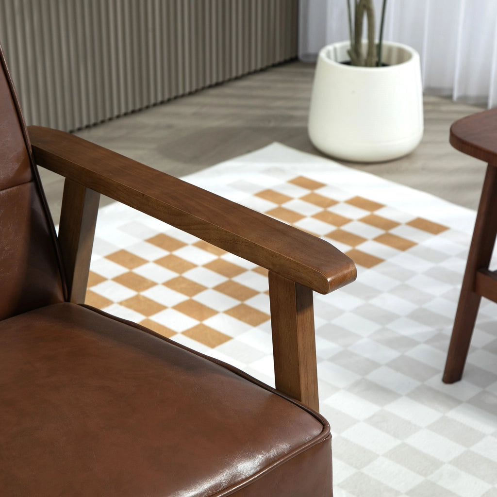 Poltrona da soggiorno ¨C Xylo ¨C similpelle marrone, schienale capitonn¨¦, gambe legno massello 64x73x81cm