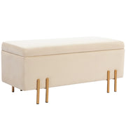 Panca Fondo Letto Moderna con Spazio Contenitore Interno, in Poliestere Beige, 100x40x42 cm