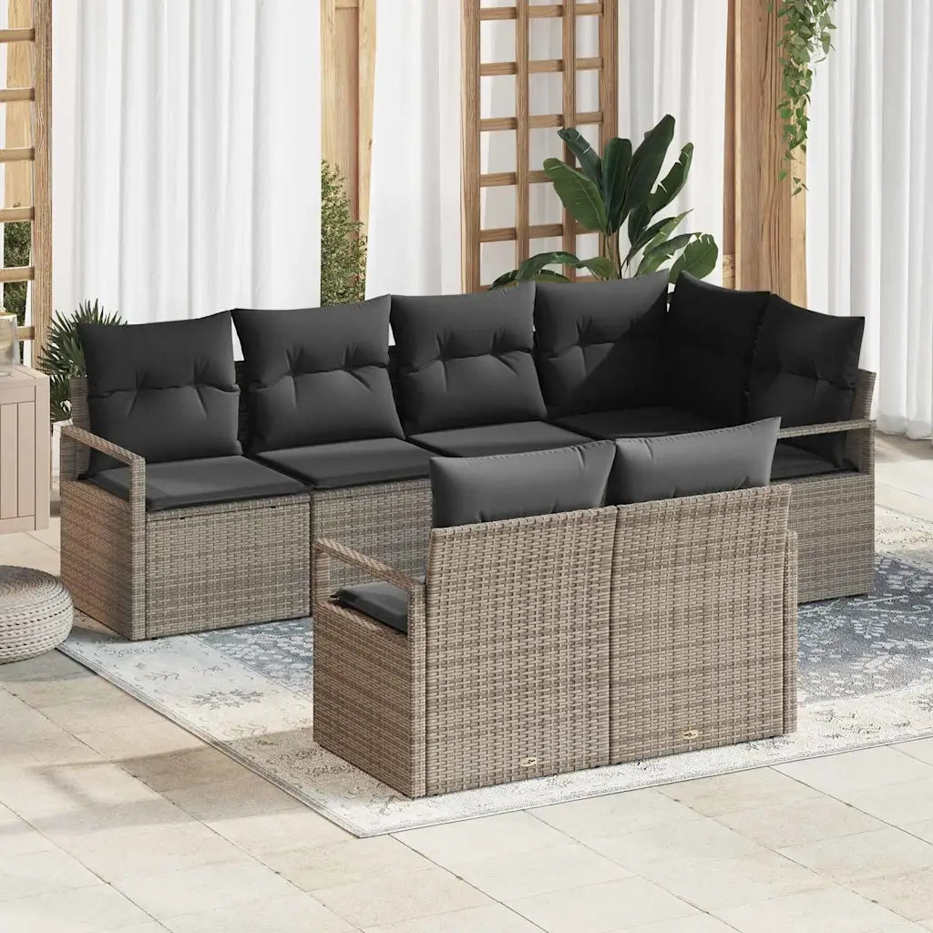 Set Divano da Giardino con cuscino 7 pcs Grigio polyrattan