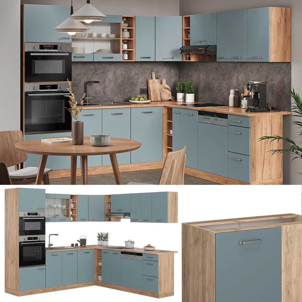 Vicco Cucina angolare completa Rovere blu-grigio/oro 237 x 247 cm , PL Marmo