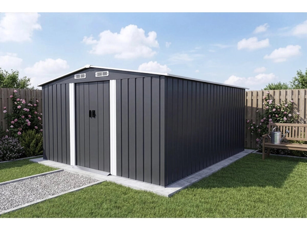 Casetta da giardino in metallo con porta scorrevole "Boston" - 13 m² - Grigio