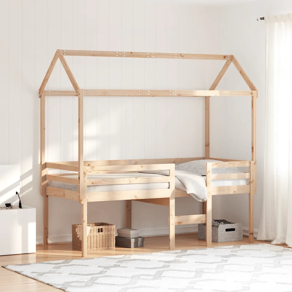 Letto a Soppalco con Tetto 90x190 cm Legno Massello di Pino 3282138