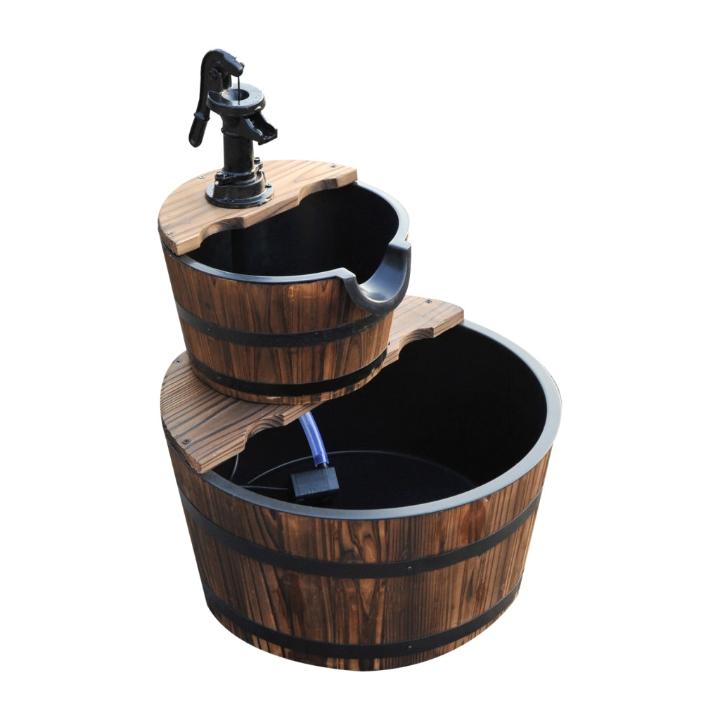 Fontana da Giardino a Cascata 2 Livelli in Legno con Pompa Elettrica ¨C Xylo ¨C 44,5x44,5x58,5 cm Naturale