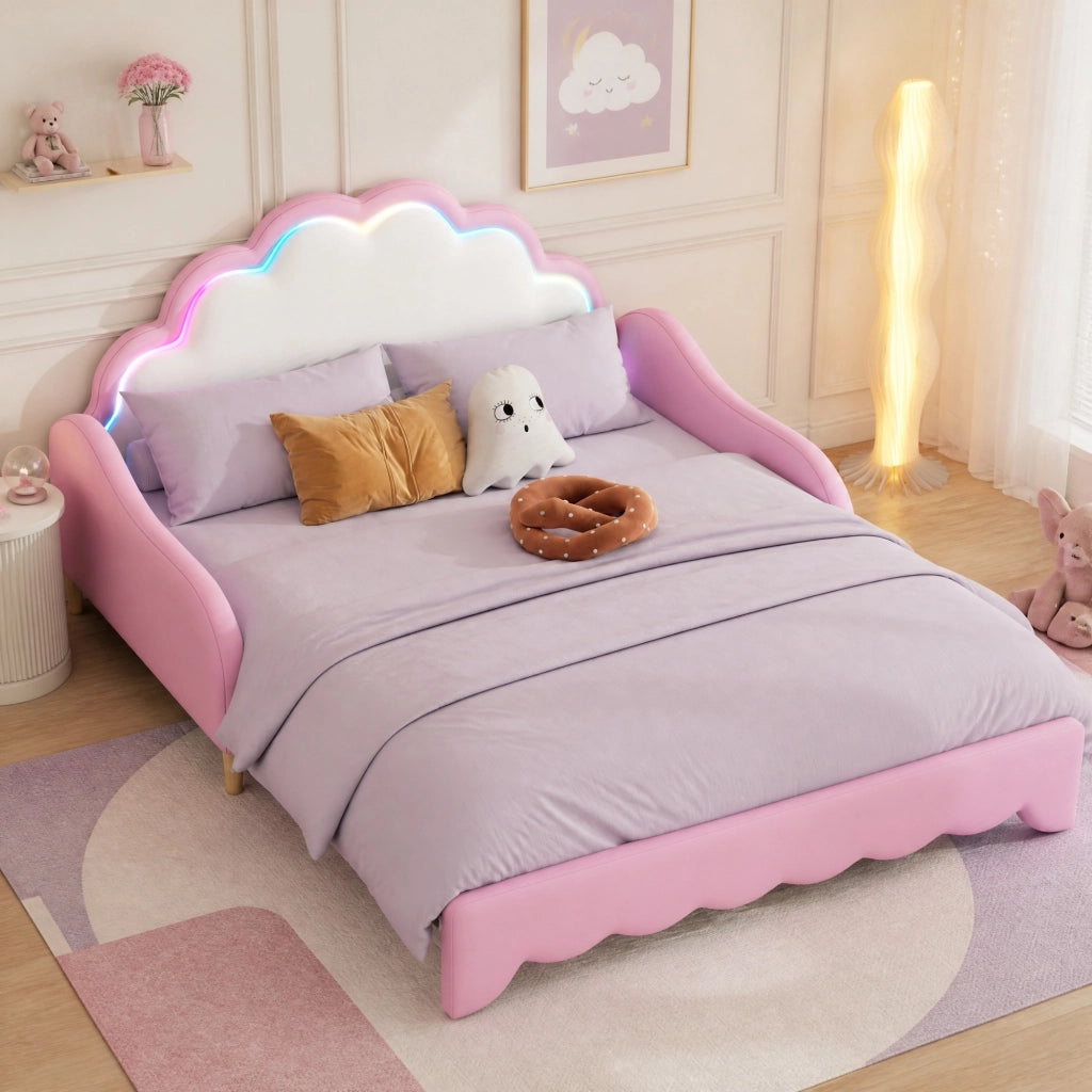 Letto sofa bed 140x200 cm con testiera LED; PU rosa