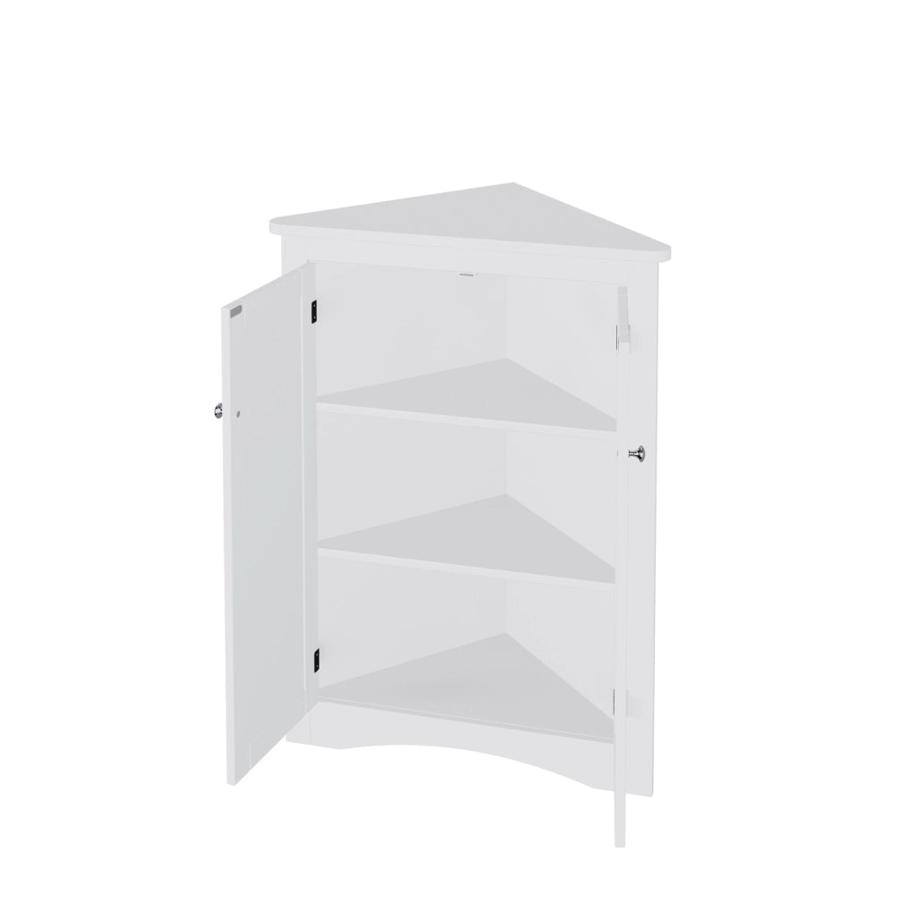 Mobile Armadietto Angolare Bianco per Bagno con 2 Ante e 3 Ripiani in MDF Laccato 61,5x80 cm