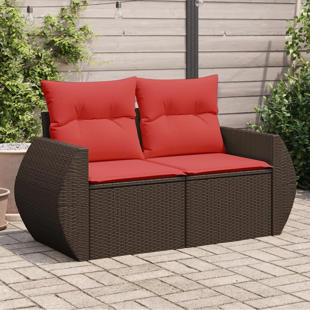 Divano da giardino con cuscini a 2 posti marrone in polyrattan 366236