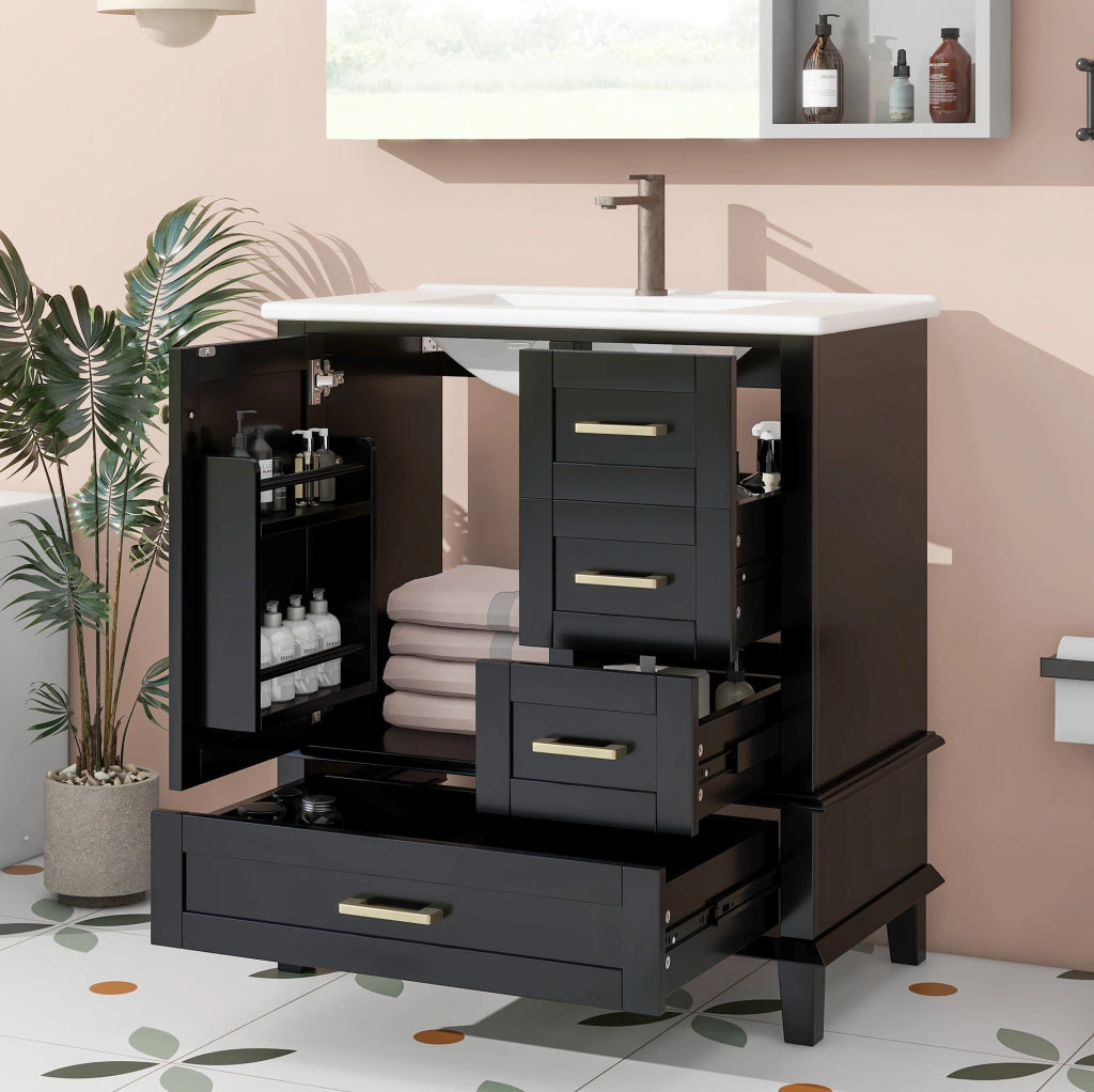 Mobile lavabo 76x46x83,5 cm in MDF e ceramica nero, contenitore bagno