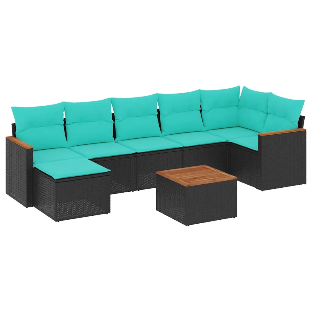Set Divani da Giardino 8 pz con Cuscini Nero in Polyrattan 3226197
