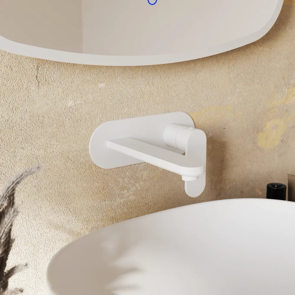 Set miscelatori lavabo ad incasso placca stondata bidet miscelatore esterno vasca bianco opaco | Margot