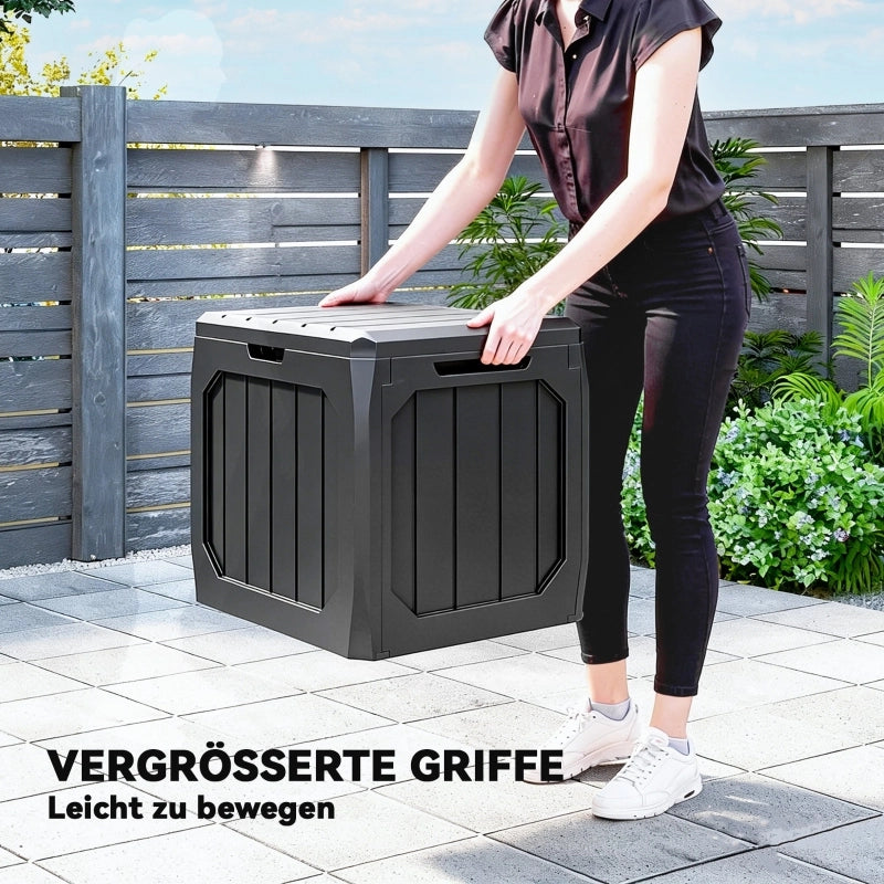 Cassapanca da giardino in plastica con maniglie e chiusura lucchettabile; nera; 56x45x53 cm