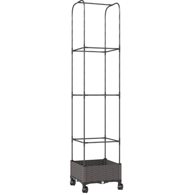 Fioriera mobile 40x40x185 cm in PP e acciaio nero con grigliato e ruote