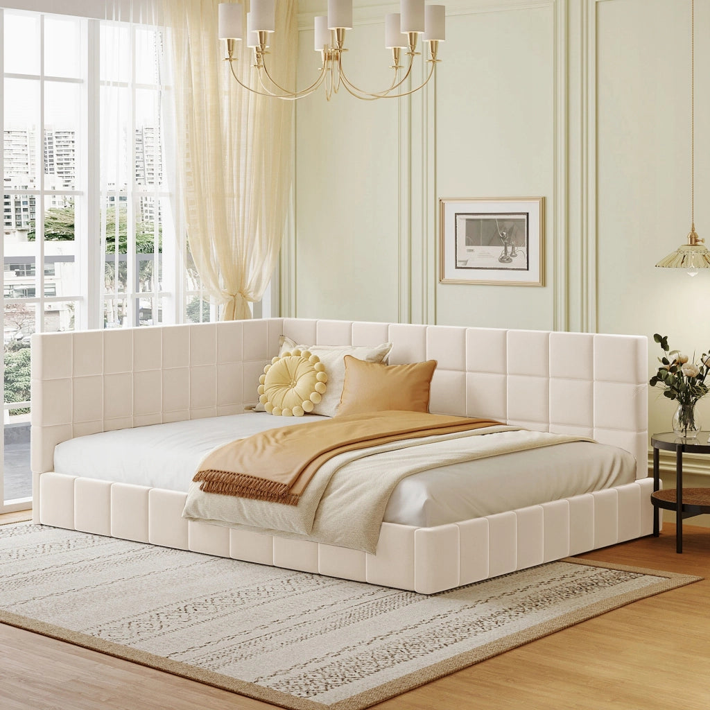 Letto imbottito 140x200 - Xylo - Beige, velluto