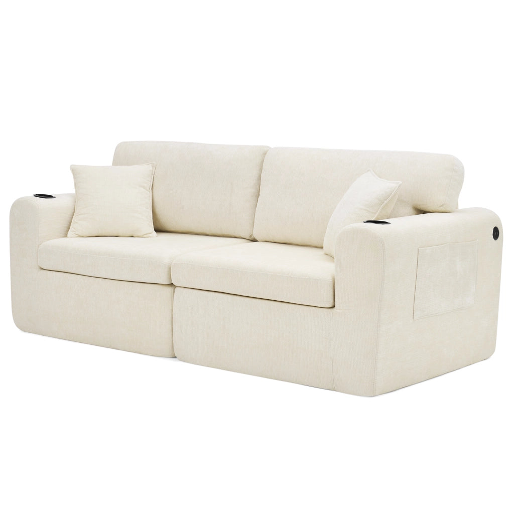 Divano Relax 2 Posti in Chenille con Tasca Laterale e Cuscini ¨C MINIMAL ¨C Beige