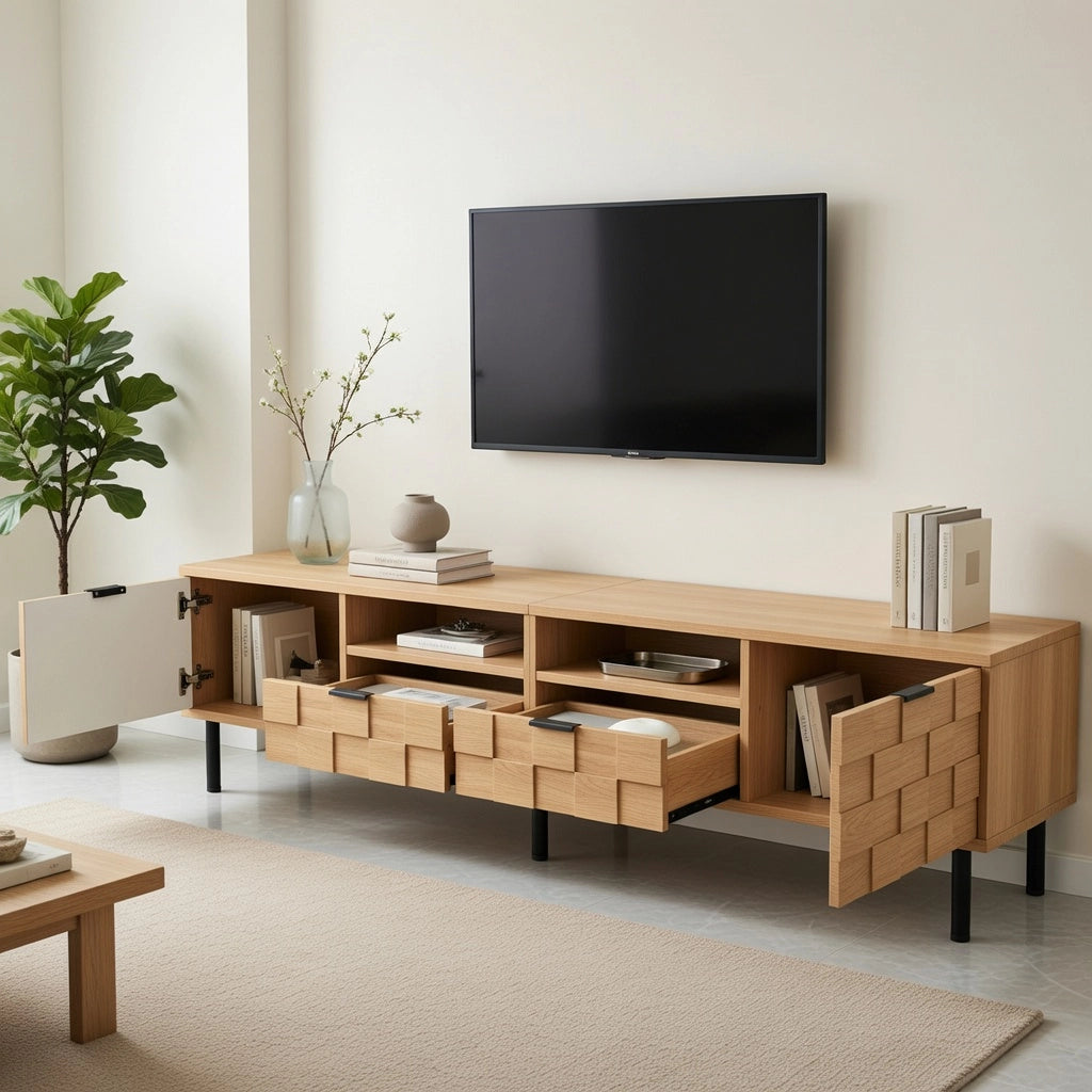 Cassettiera TV Naturale in MDF e Truciolare 200 x cm