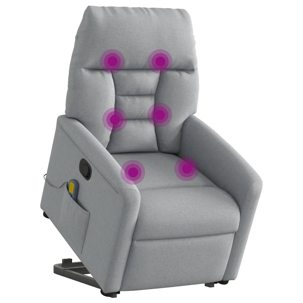 Poltrona Alzapersona Massaggi Reclinabile Grigio Chiaro Tessuto 3303042