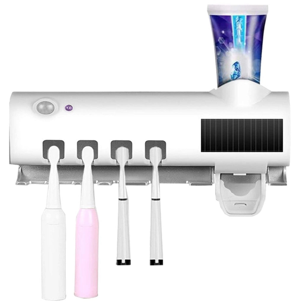 Sterilizzatore UV con 4 slot portaspazzolini dentifricio a ricarica solare USB Bianco