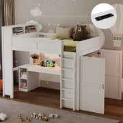 Letto a soppalco 90x200 con scrivania; armadio e illuminazione LED; bianco