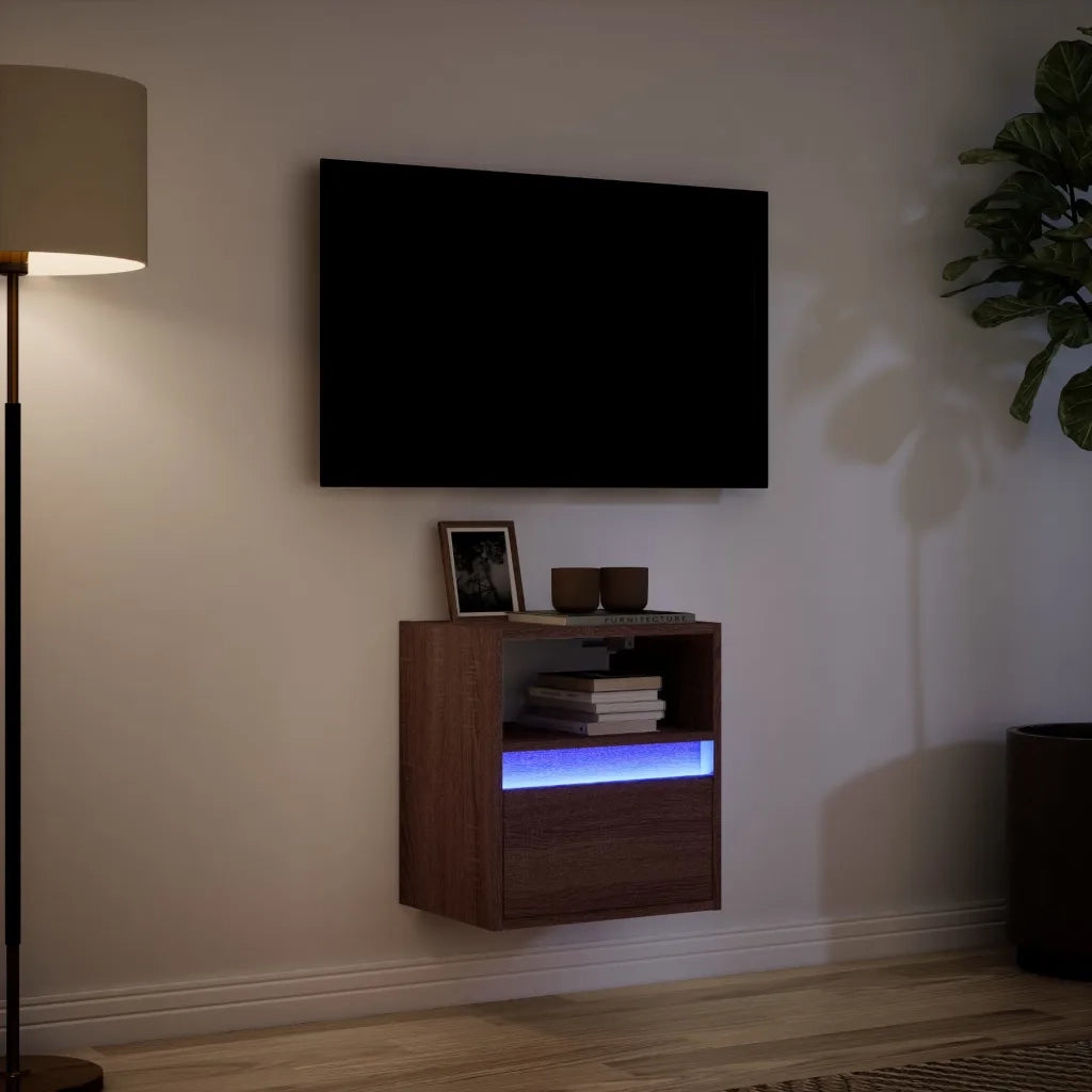Mobile TV a Parete | Armadietto TV | Mobile Porta TV con Luci LED Rovere Marrone 41x31x45 cm