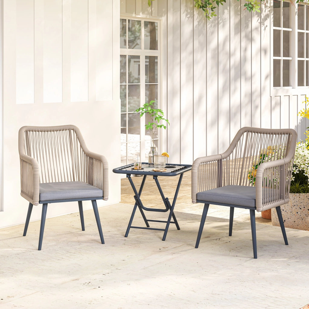 Sedia da giardino ¨C zephmum ¨C set di 2, in polyrattan e metallo, con cuscini e braccioli, 54x65x80 cm, grigio