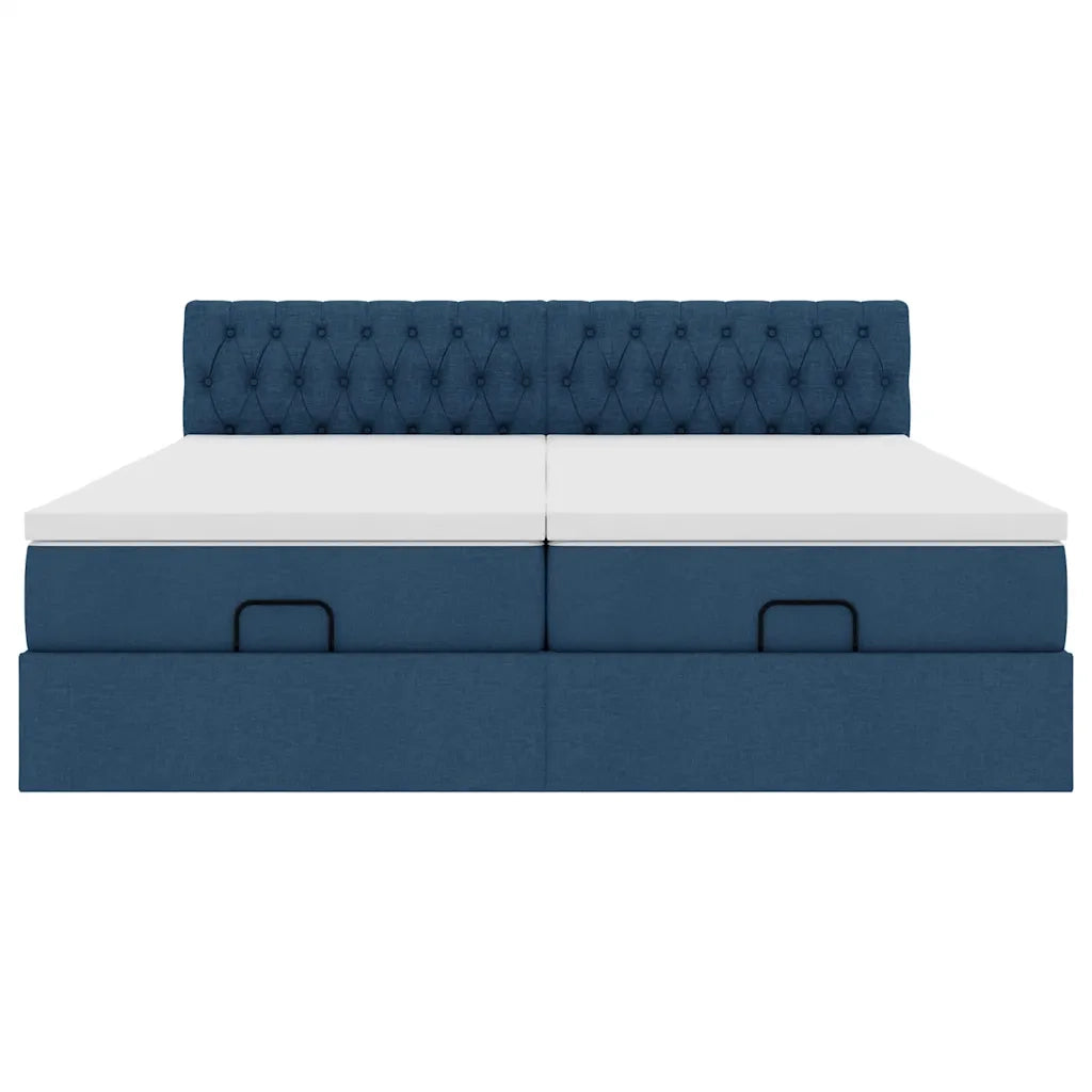 Struttura Letto Pouf con Materassi Blu 200x200 cm in Tessuto